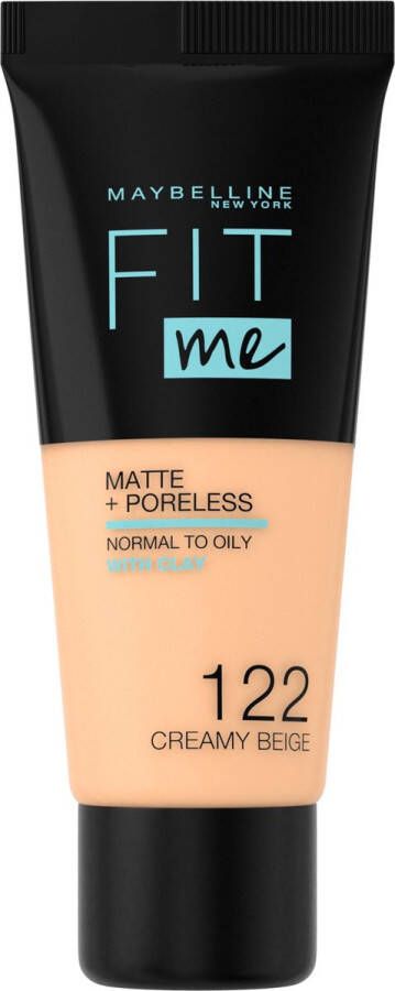 Maybelline New York Fit Me Matte + Poreless Foundation 122 Creamy Beige Medium Dekkende Foundation met Matte Finish voor de Normale tot Vette Huid 30 ml