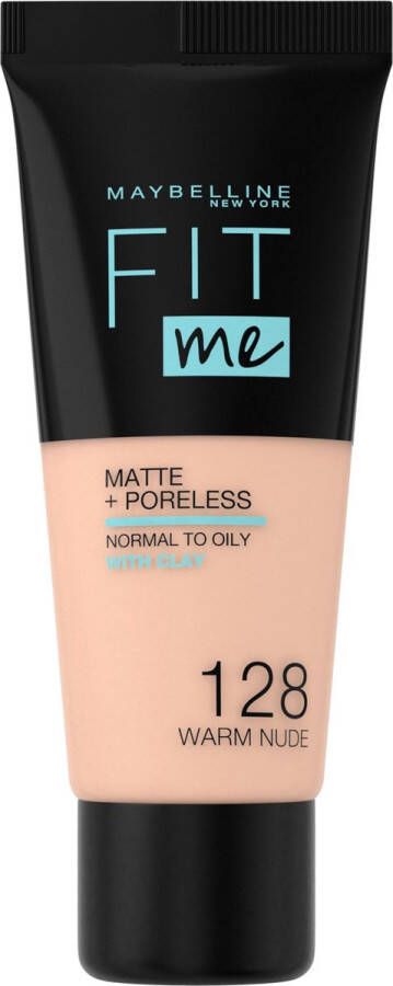 Maybelline New York Fit Me Matte + Poreless Foundation 128 Warm Nude Medium Dekkende Foundation met Matte Finish voor de Normale tot Vette Huid 30 ml