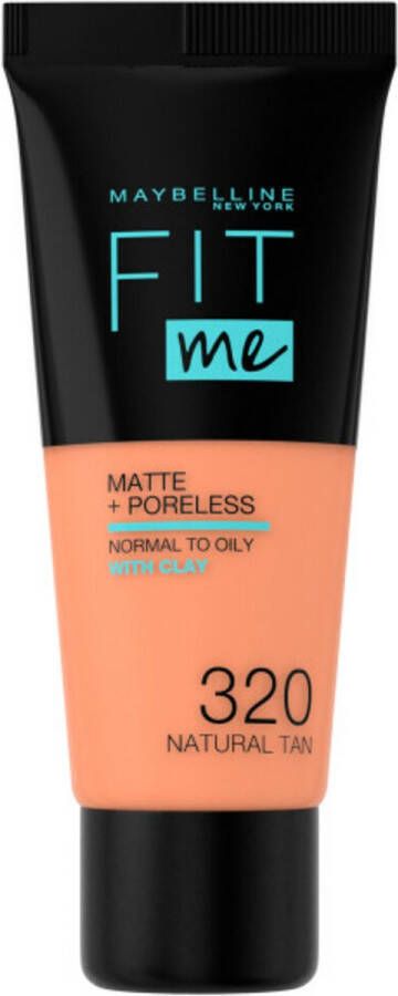 Maybelline New York Fit Me Matte + Poreless Foundation 320 Natural Tan Medium Dekkende Foundation met Matte Finish voor de Normale tot Vette Huid 30 ml