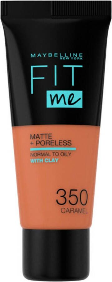 Maybelline New York Fit Me Matte + Poreless Foundation 350 Caramel Medium Dekkende Foundation met Matte Finish voor de Normale tot Vette Huid 30 ml