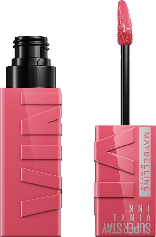 Maybelline New York SuperStay Vinyl Ink Longwear Liquid Lipstick 145 Rogue vloeibare lippenstift voor een schitterende glans en intense kleur blijft tot wel 16 uur zitten geeft niet af roze