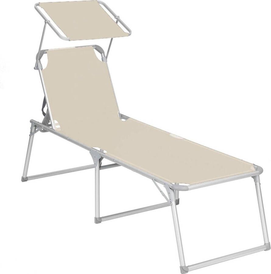 MAZAZU MIRA Home Ligstoel Met rugleuning en parasol Belasting tot 150kg Tuin Balkon Beige
