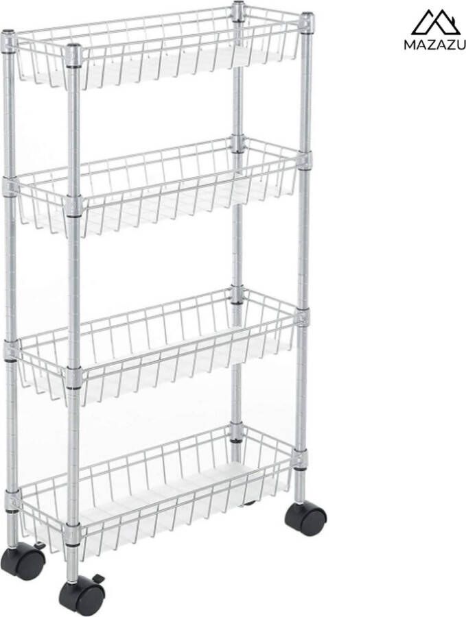 MAZAZU MIRA Home Trolley Keukentrolley met wielen Keukentrolley Wit Metaal 42x26x63.3 cm