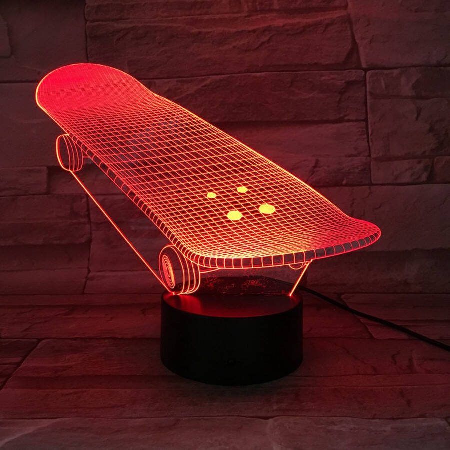 MC Living 3D Led Lamp Met Gravering RGB 7 Kleuren Skateboard