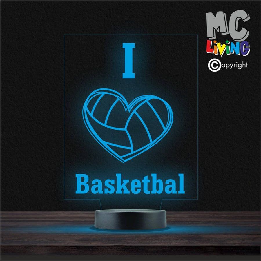 MC Living Led Lamp Met Gravering RGB 7 Kleuren I Love Basketbal
