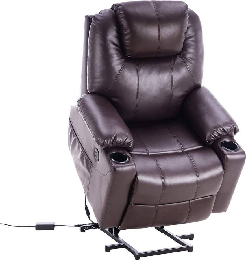 MCombo Bobby's Elektrische Massagestoel Kunstleer Relax stoel Chill stoel Bruin Tv stoel Sta Op Functie Warmtefunctie Lig en trilfunctie 85 x 94 x 100 cm