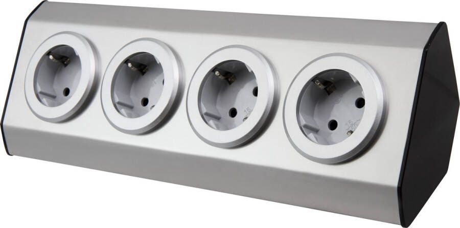 McPower Bureau stekkerdoos 4-voudig Verdeeldoos met snoer 1 5m Verdeelstekker horizontaal Hoek Stekkerdoos 45° Zilver