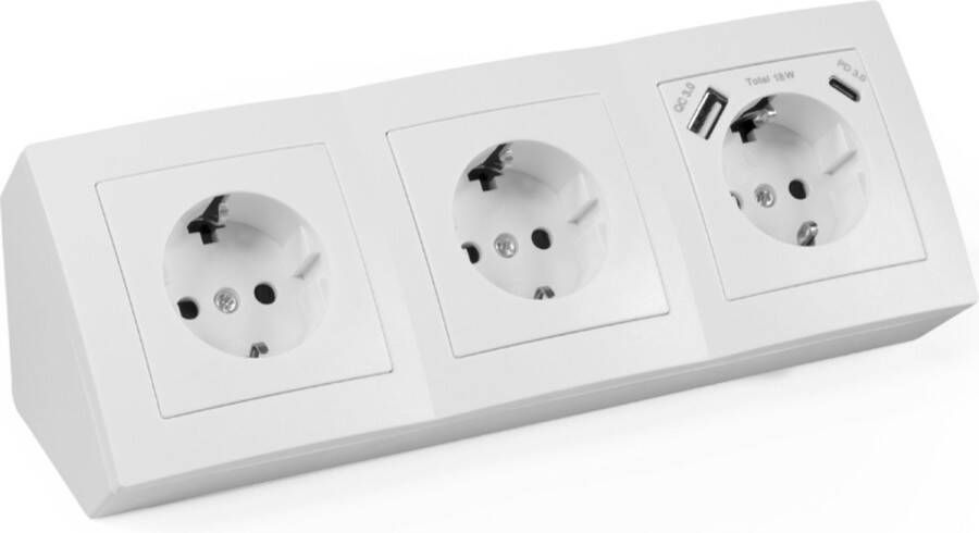 McPower Bureau Stekkerdoos met USB Stekkerblok met 3 stopcontacten en 1x USB A 1x USB C Verdeelstekker met 0.15 m kabel stopcontact voor max. 3600 Watt Antraciet