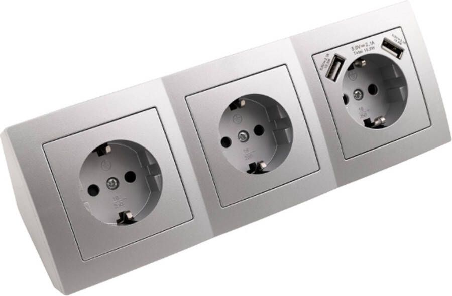 McPower Bureau Stekkerdoos met USB Stekkerblok met 3 stopcontacten en 2 USB Verdeelstekker met 0.15 m kabel stopcontact voor max. 3600 Watt Zwart