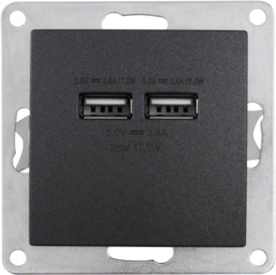 McPower USB Oplader 2 poorten USB stopcontact inbouw Wandcontactdoos Stekkerdoos met USB Antraciet