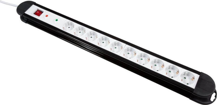 McPower Vrijstaande Stekkerdoos 10 Stopcontacten Aan uit knop Verdeelstekker met 1.4 meter kabel Zwart wit