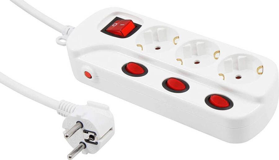 McPower Vrijstaande Stekkerdoos 3 stopcontacten 4 Aan uit knoppen Verdeelstekker met 1.5 meter kabel Wit