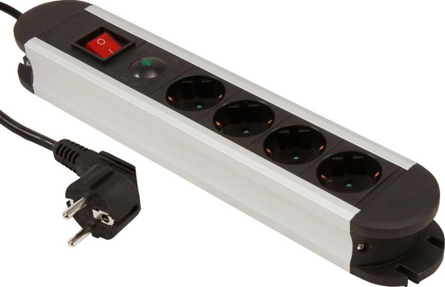 McPower Luxe Stekkerdoos met schakelaar Verdeelstekker horizontaal 4-voudig Verdeeldoos met overspanningsbeveiliging Kabellengte 1.4 meter Aluminium