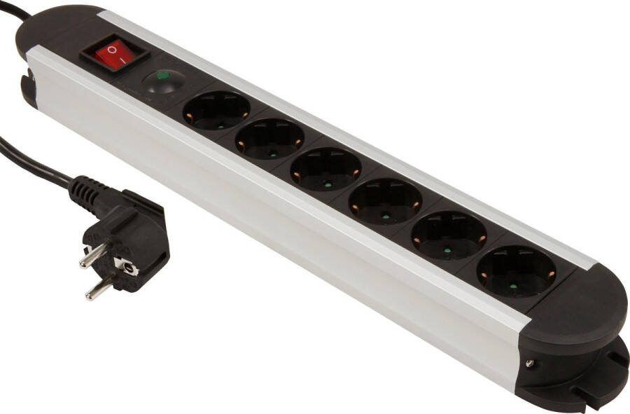 McPower Vrijstaande Stekkerdoos 6 Stopcontacten Aan uit knop Verdeelstekker met 1.4 meter kabel- Aluminium