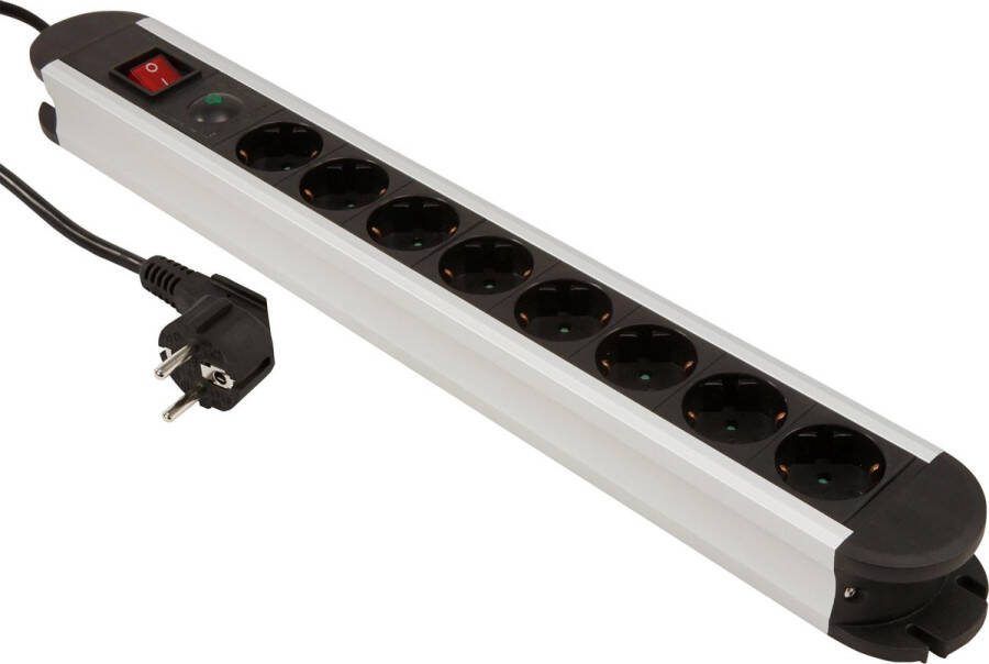 McPower Vrijstaande Stekkerdoos 8 Stopcontacten Aan uit knop Verdeelstekker met 1.4 meter kabel- Aluminium