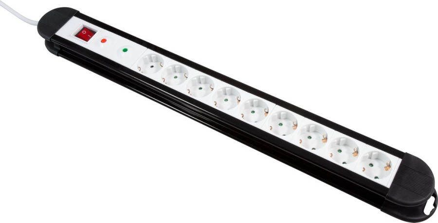 McPower Vrijstaande Stekkerdoos 9 Stopcontacten Aan uit knop Verdeelstekker met 1.4 meter kabel Zwart wit