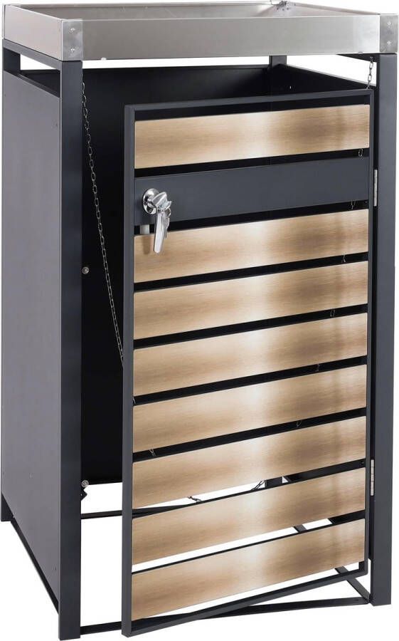 MCW 1 deksel afvalbak met plantenbak -J81 uitbreidbaar 125x68x80cm metaal 31kg antraciet ~ goud