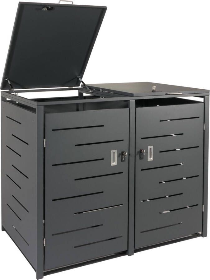 MCW 2-bakken deksel -E83 vuilnisbak deksel uitschuifbaar 117x131x80cm ~ antraciet staal 54kg