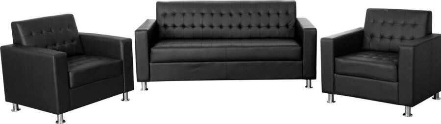MCW 3-1-1 Bankstel Kunda bank loungebank kunstleer metalen poten ~ zwart