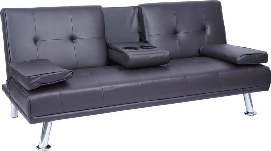 MCW 3-zits bank -F60 slaapbank logeerbed verstelbare bekerhouder 97x166cm ~ kunstleder bruin