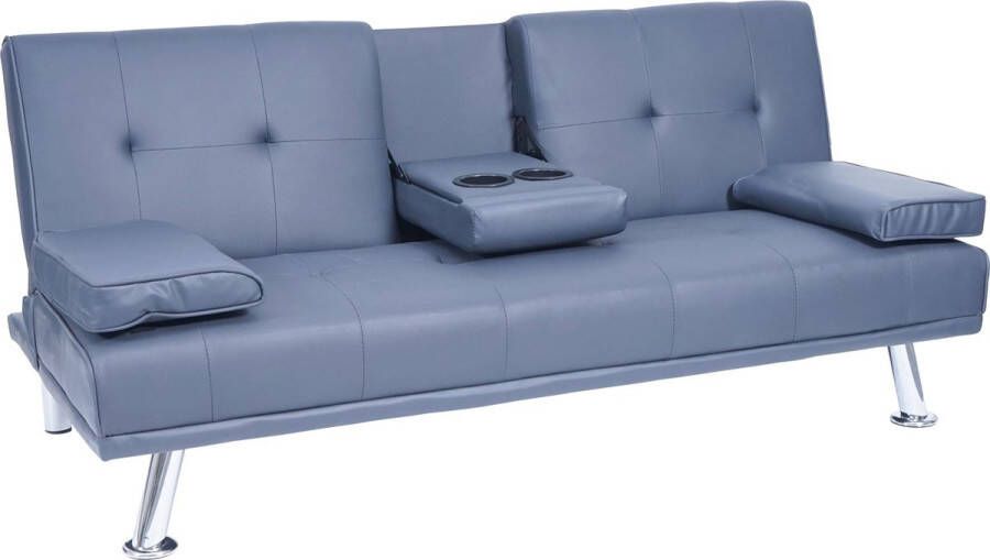 MCW 3-zits bank -F60 slaapbank logeerbed verstelbare bekerhouder 97x166cm ~ kunstleer donkerblauw