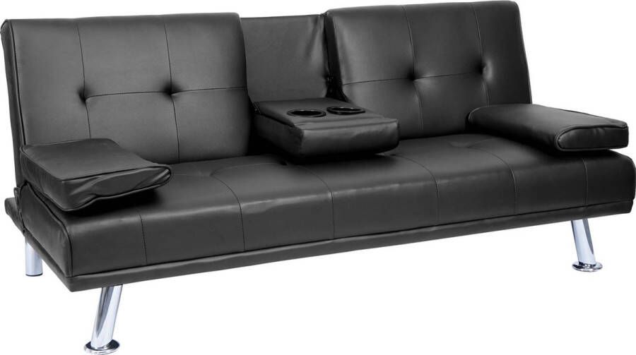 MCW 3-zits bank -F60 slaapbank logeerbed verstelbare bekerhouder 97x166cm ~ kunstleer zwart