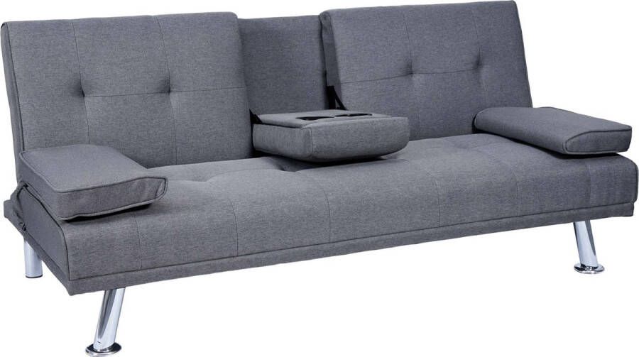 MCW 3-zits bank -F60 slaapbank logeerbed verstelbare bekerhouder 97x166cm ~ textiel donkergrijs