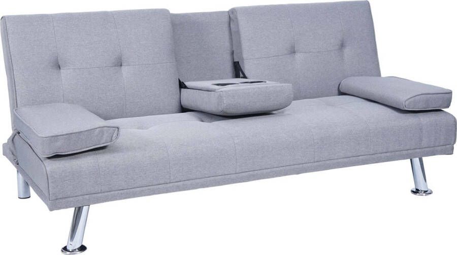 MCW 3-zits bank -F60 slaapbank logeerbed verstelbare bekerhouder 97x166cm ~ textiel lichtgrijs