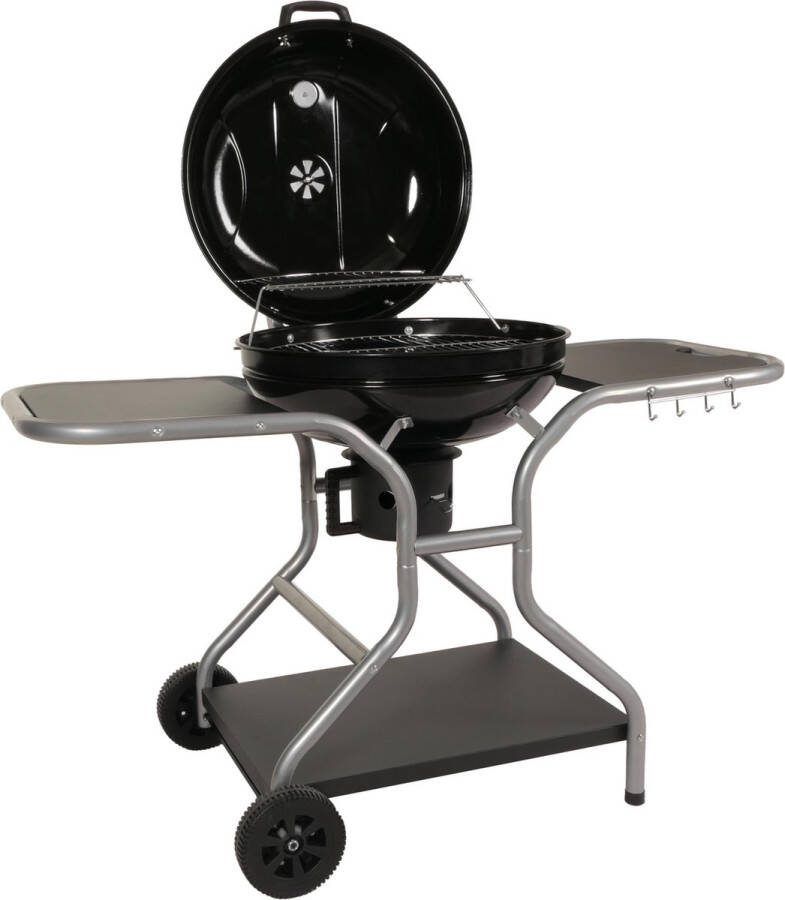 MCW Barbecuetrolley -N16 houtskool barbecue ketel barbecue tuinbarbecue met deksel drie schappen staal email 143x131x66cm zwart