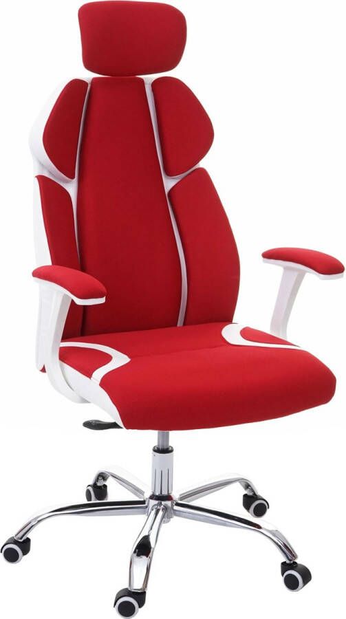 MCW Bureaustoel -F12 bureaustoel draaistoel directiestoel schuiffunctie stof textiel + kunstleer ~ rood wit