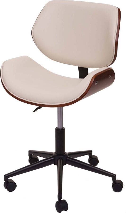 MCW Bureaustoel -G25 draaistoel bureaustoel gebogen notenhout-look retro draaibaar in hoogte verstelbaar ~ crème