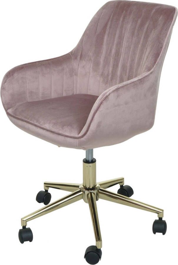 MCW Bureaustoel -J62 bureaustoel relaxfauteuil fluweel met armleuning gouden voet ~ roze