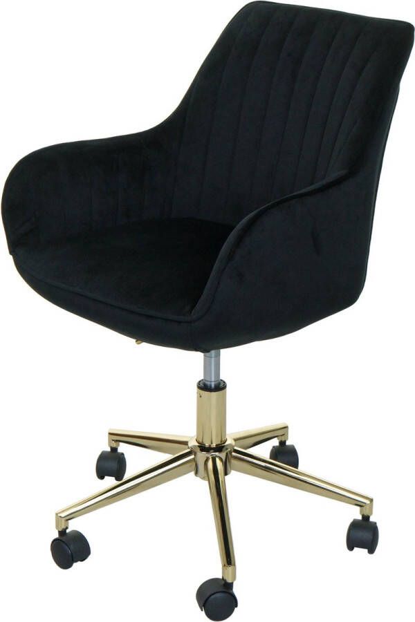 MCW Bureaustoel -J62 bureaustoel relaxfauteuil fluweel met armleuning gouden voet ~ zwart