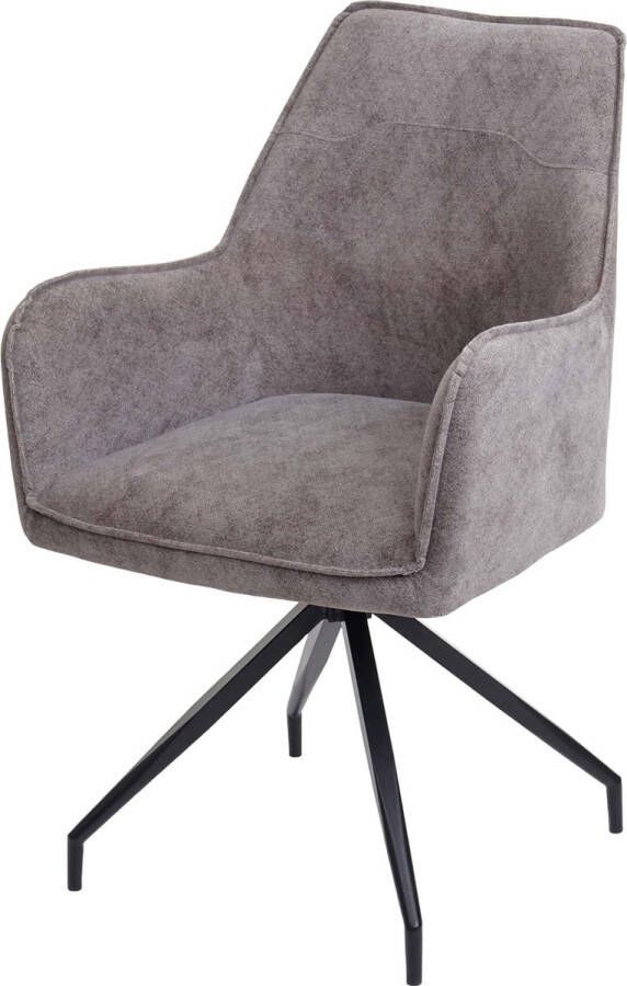 MCW Eetkamerstoel -K15 keukenstoel gestoffeerde stoel met armleuning stof textiel metaal ~ donkergrijs