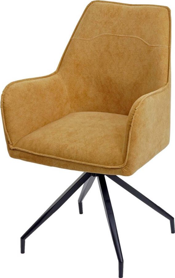MCW Eetkamerstoel -K15 keukenstoel gestoffeerde stoel met armleuning stof textiel metaal ~ geel