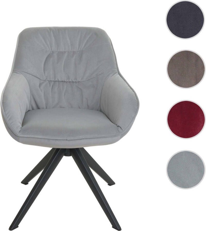 MCW Eetkamerstoel -K28 keukenstoel gestoffeerde stoel met armleuning draaibaar metaal ~ stof textiel lichtgrijs