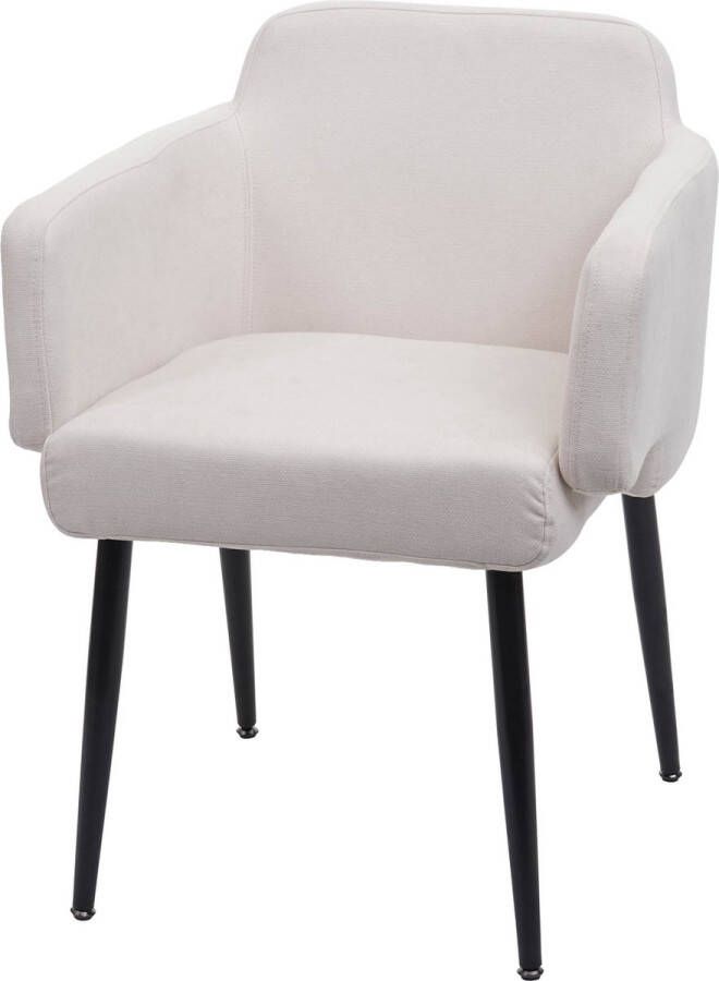 MCW Eetkamerstoel -L13 gestoffeerde stoel keukenstoel met armleuningen stof textiel metaal ~ crème-wit