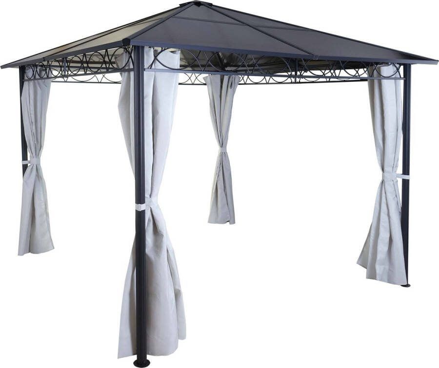 MCW Hardtop pergola -C77 tuinpaviljoen kunststof dak zijwand aluminium lichtgrijs 3x3m