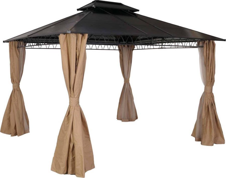 MCW Hardtop pergola -M81 paviljoen aluminium dakstutten 7cm stalen frame met zijwand en muggengaas 3 6x3m ~ crème