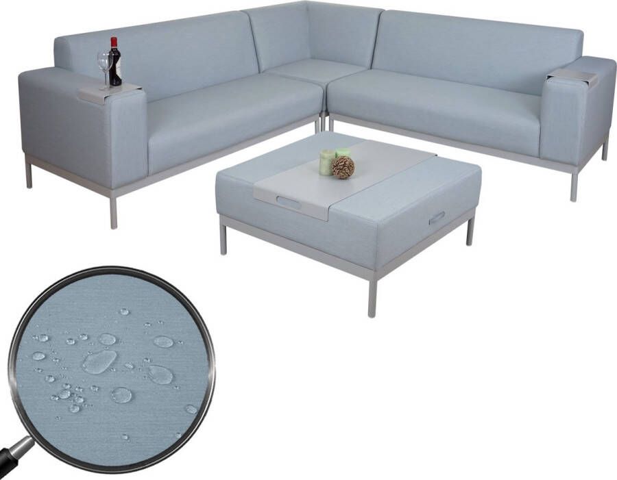 MCW Hoekbank -C47 sofa lounge bank stof textiel indoor waterafstotend 245cm ~ blauw met plank