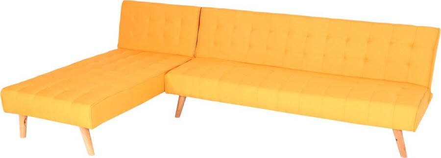 MCW Hoekbank -K38 bank opklapbaar ligvlak links rechts stof textiel massief hout MVG gecertificeerd 256cm ~ geel
