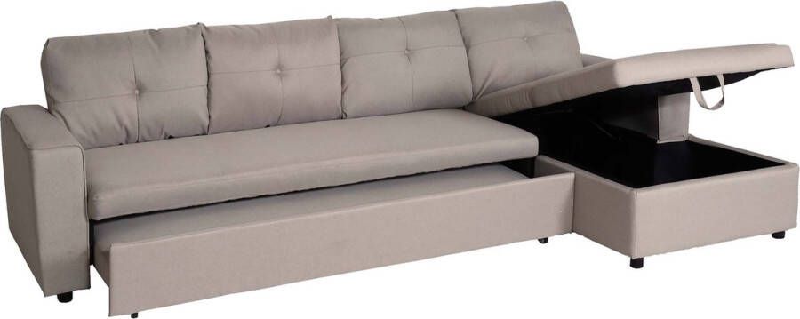 MCW Hoekbank met bed box -L16 bank L-vorm ligvlak links rechts nosagvering stof textiel 290cm ~ beige