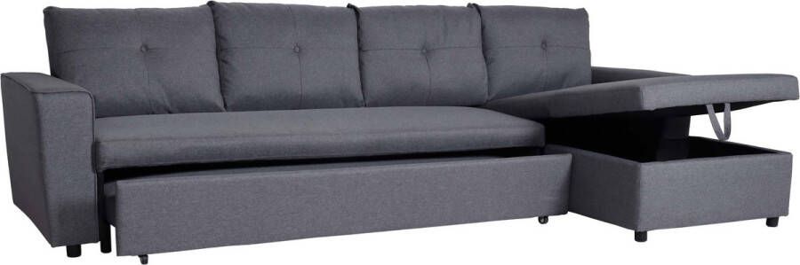 MCW Hoekbank met bed box -L16 bank L-vorm ligvlak links rechts nosagvering stof textiel 290cm ~ donkergrijs
