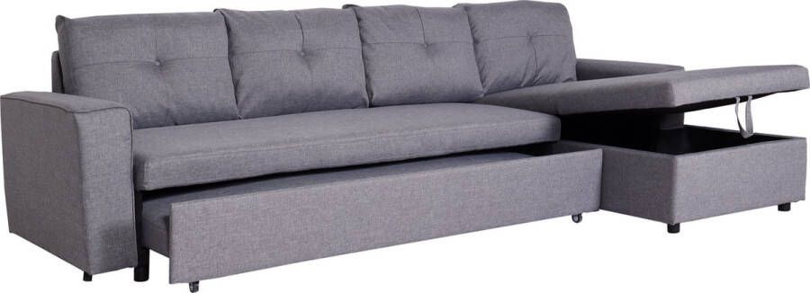 MCW Hoekbank met bed box -L16 bank L-vorm ligvlak links rechts nosagvering stof textiel 290cm ~ grijs