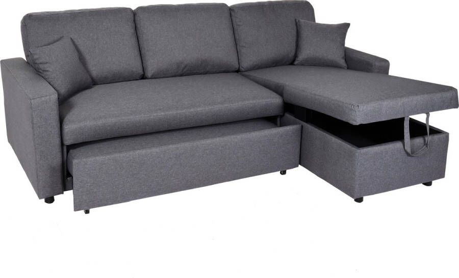 MCW Hoekbank met bed box -L17 bank L-vorm ligvlak Nosag vering 228cm ~ donkergrijs