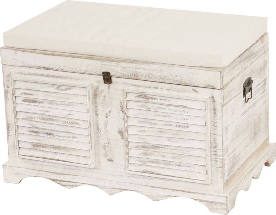 MCW Houten kist T356 bank opbergkist shabby-look vintage 50x76x45cm ~ wit
