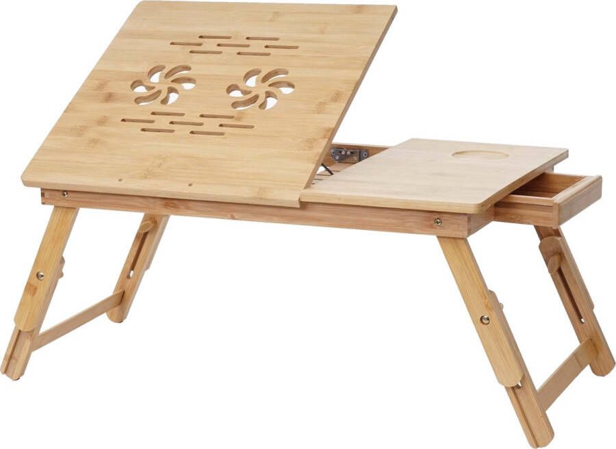 MCW Laptop tafel -B81 laptop tafel bedtafel klaptafel met ventilatiegaten in hoogte verstelbaar bamboe