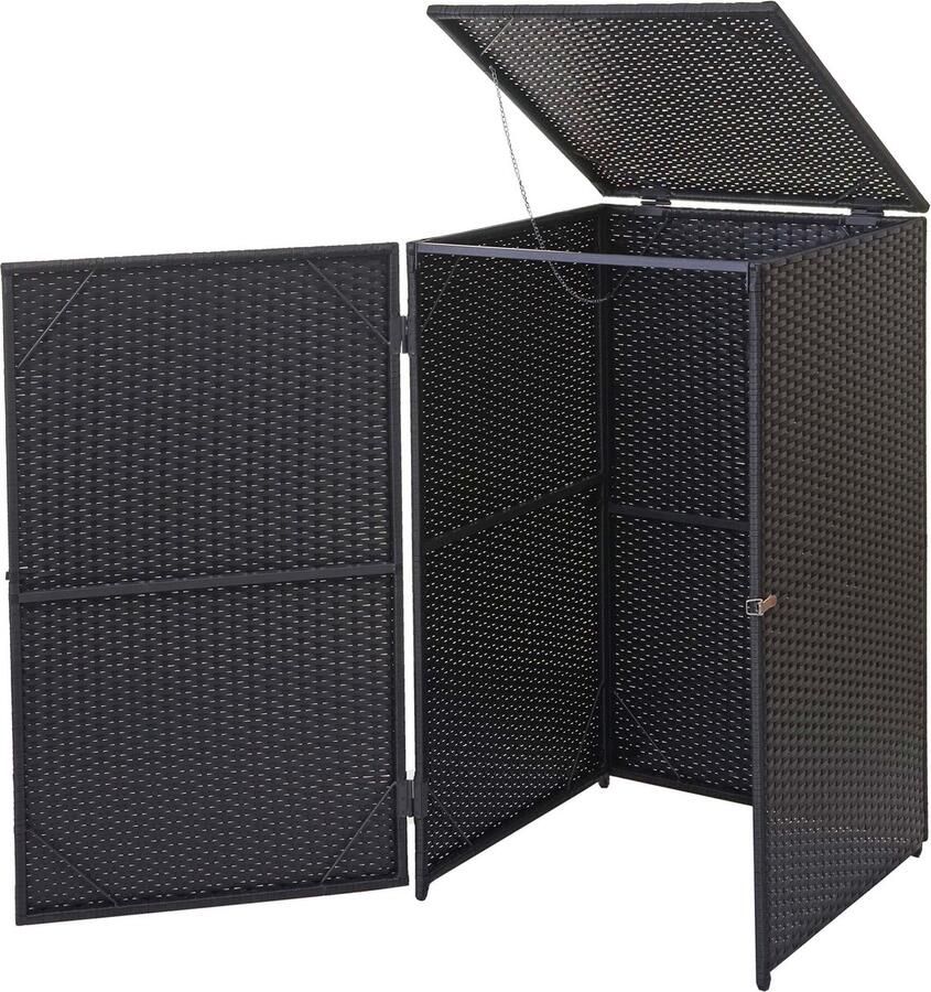 MCW Afvalbak deksel -E25 afvalbak deksel poly rotan 120l ~ zwart