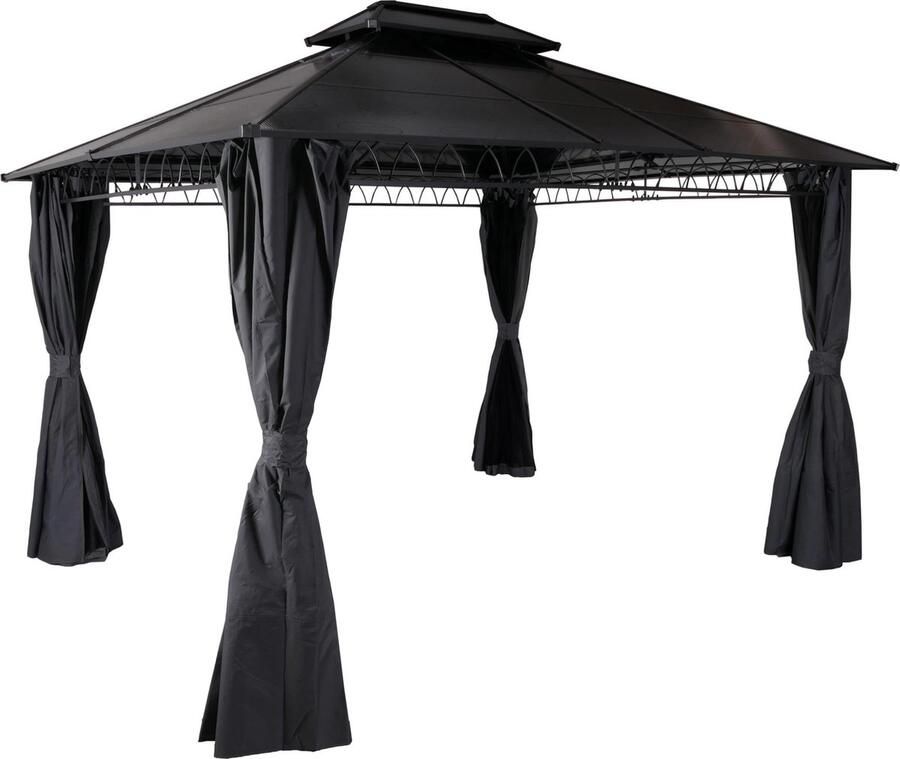 MCW Hardtop pergola -M81 paviljoen aluminium dakstutten 7cm stalen frame met zijwand en muggengaas 3 6x3m ~ grijs
