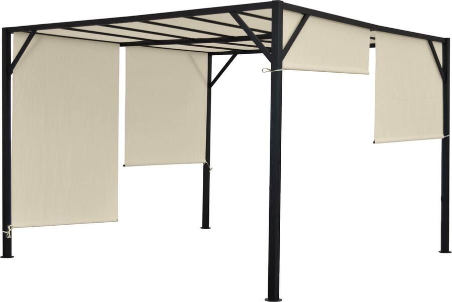 MCW Pergola Baia tuinpaviljoen terrasoverkapping stevig 6cm stalen frame + schuifdak ~ 4x4m